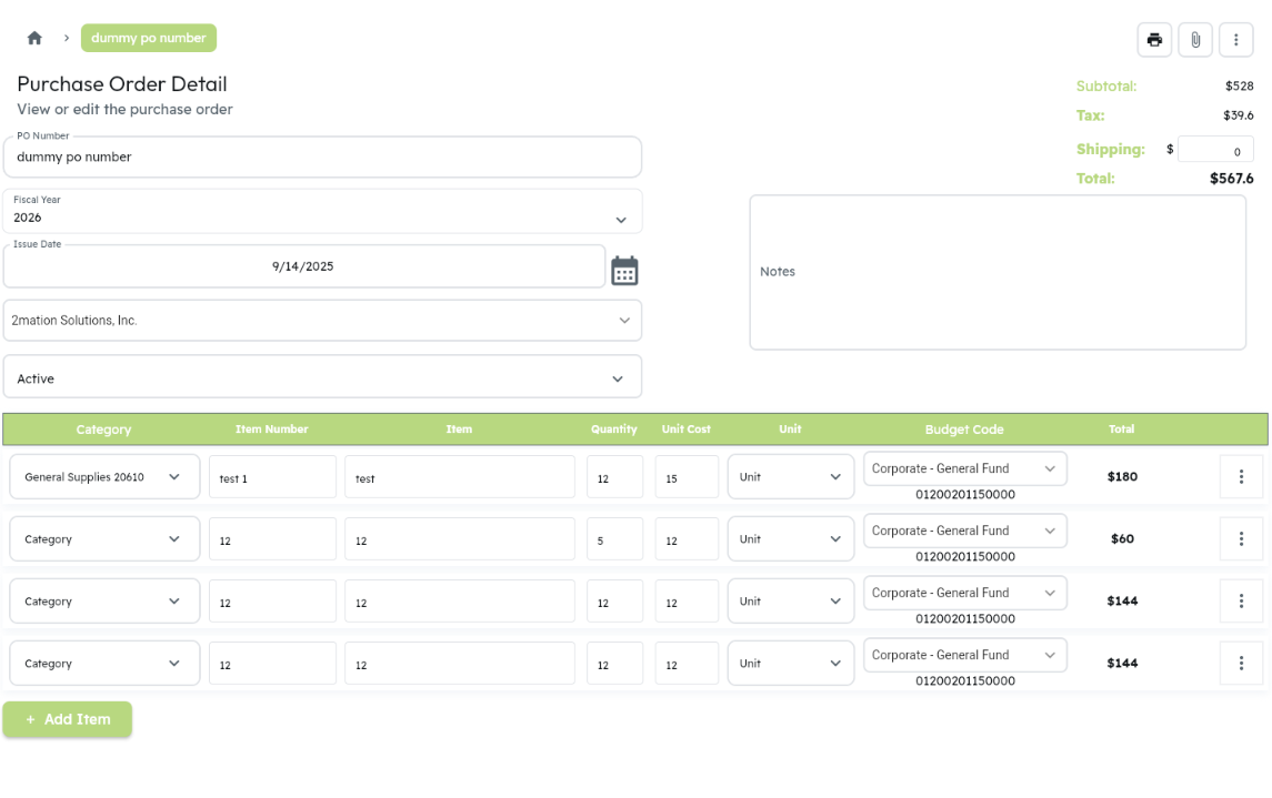 Purchase Order Tracking Application